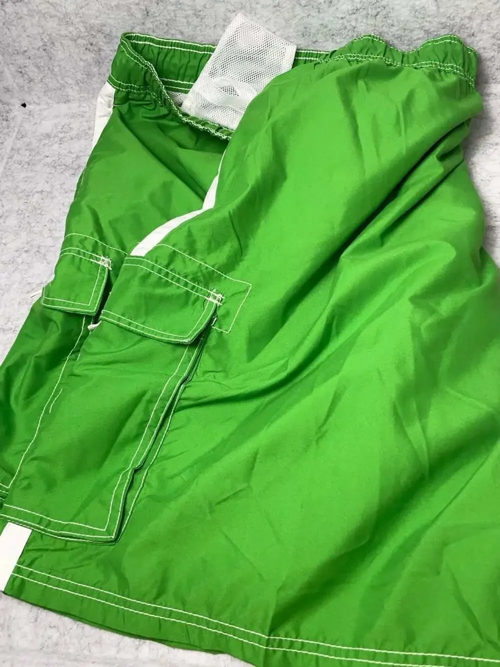 Kanu Surf Board Shorts 4X Green White Cargo Swim Trunks
